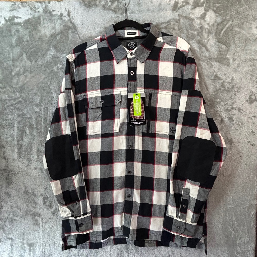 Wrangler ATG Mens Functional Flannel Shirt Jacket Plaid Black Red Large NWT